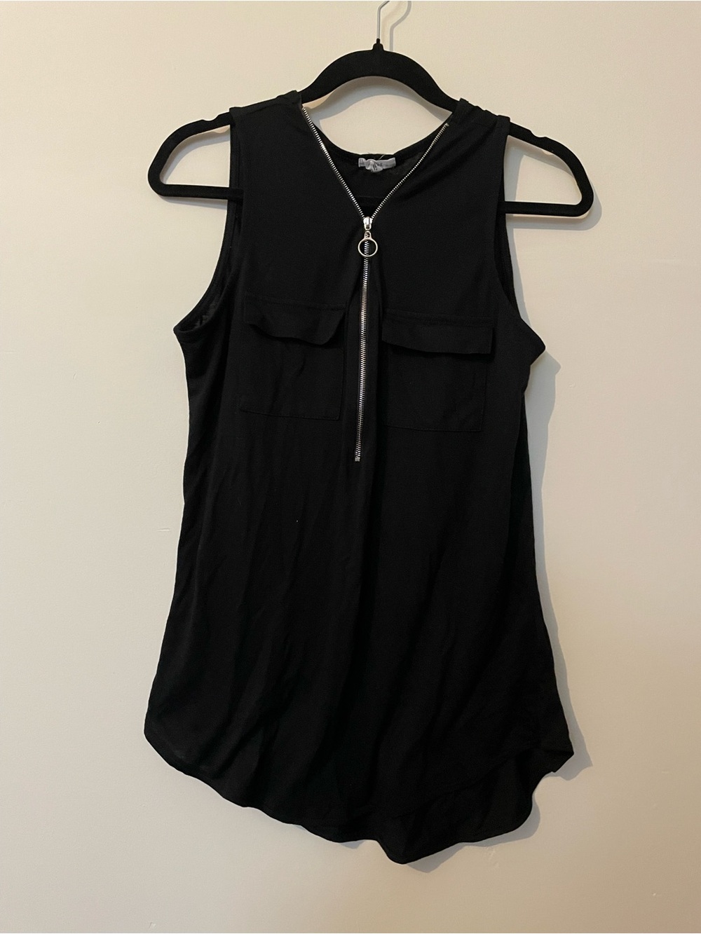 Sleeveless Black Zip-Front Women's Top